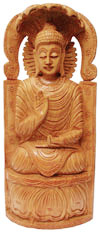 Wood Sculpture Meditating Buddha under Shadow of Snakes Handicrafts Idol Crafts