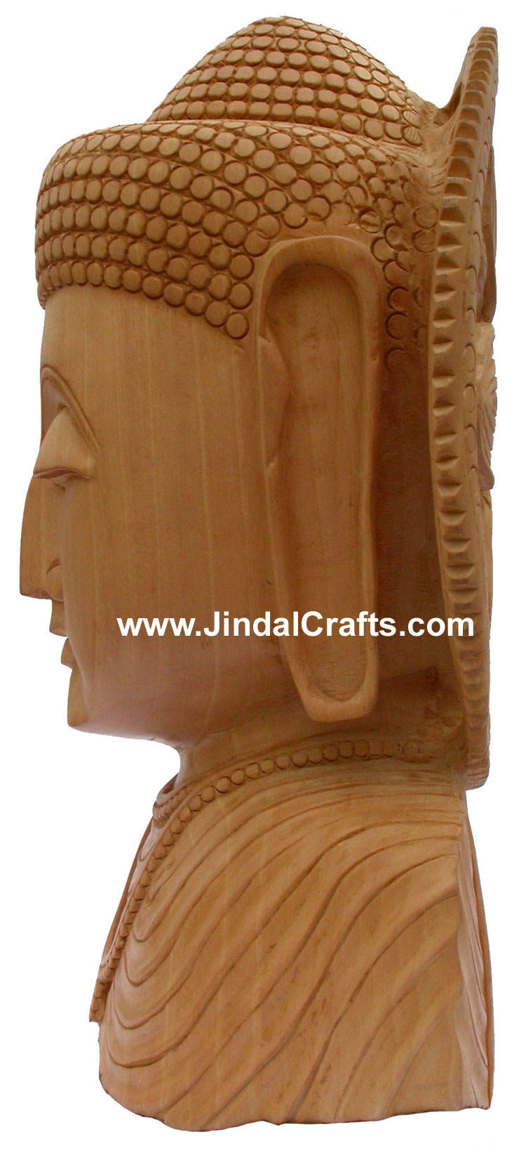 Wood Sculpture Hand Crafted Peaceful Buddha Bust in Meditation Sculpture Statues
