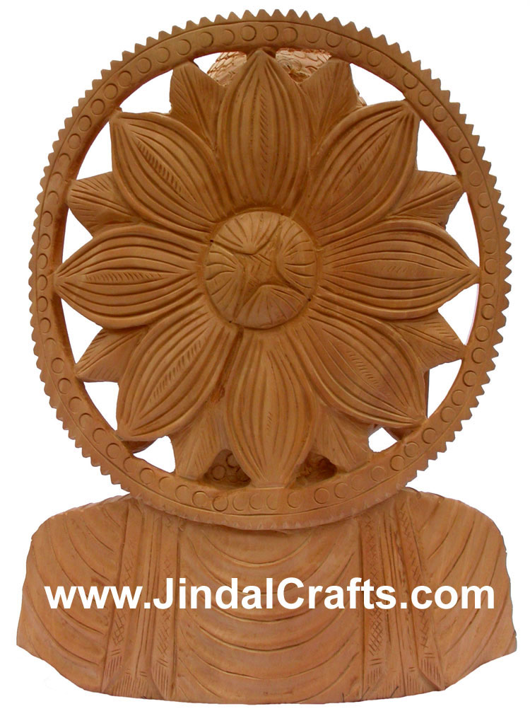Wood Sculpture Hand Crafted Peaceful Buddha Bust in Meditation Sculpture Statues