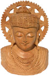 Hand Carved Wooden Buddha Bust Sculpture India Carving Handicrafts Arts Crafts