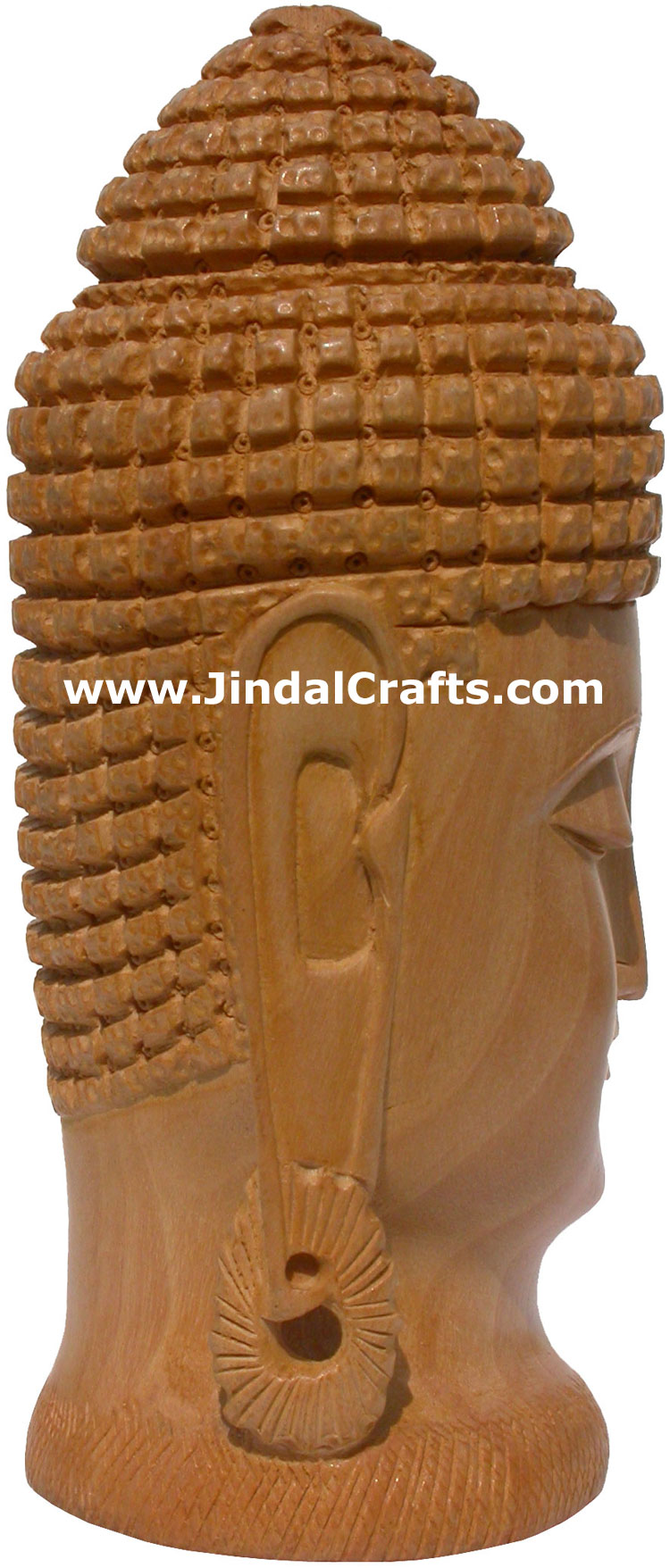 Hand Carved Wooden Gautam Buddha Head Figure India Tibetan Sculpture Statue Art