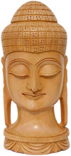 Handmade Wood Sculpture Buddha Head Figurine Indian Art