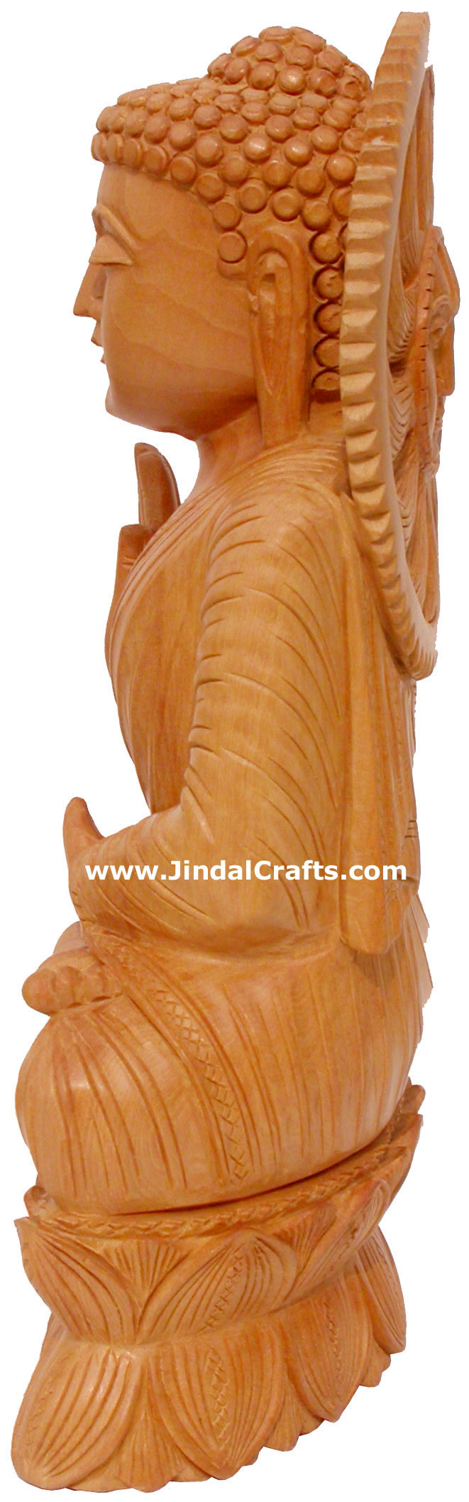 Wood Hand Carved Gautam Buddha Figurine India Carving Art Buddhism Handicrafts