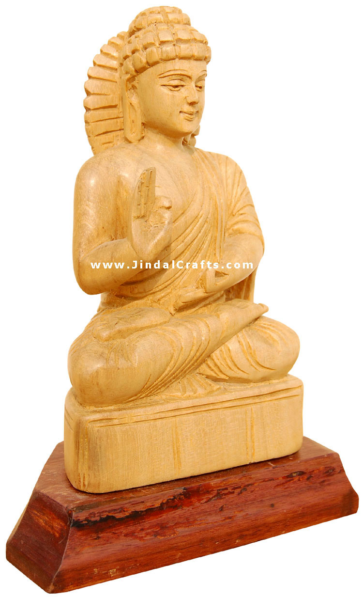 Handcrafted Wooden Buddha Sculpture Indian Buddhism Art Crafts Handicrafts Idol