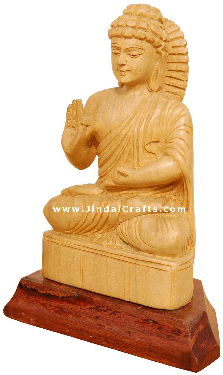 Handcrafted Wooden Buddha Sculpture Indian Buddhism Art Crafts Handicrafts Idol