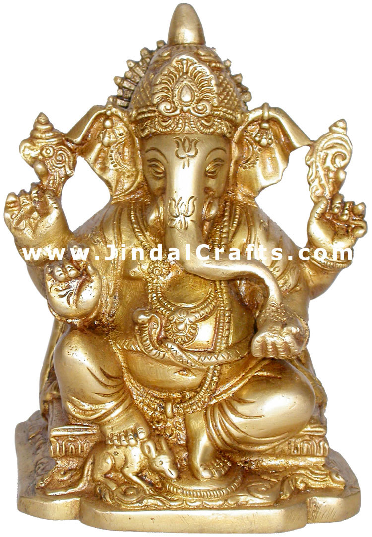 LORD GANESHA - HANDMADE BRASS HINDU GOD STATUE SCULPTURE IDOL GANPATI ELEPHANT