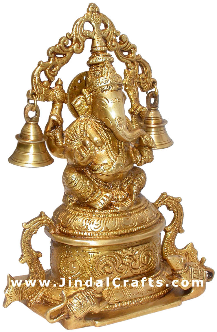 Lord Ganesh Bell Brass Handmade Indian God Religious