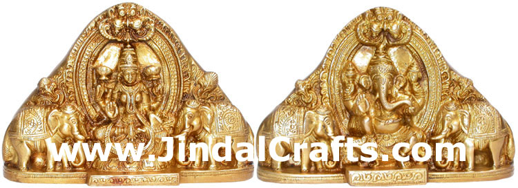Laxmi Ganesh Hindu God Goddess Brass Figures India Art