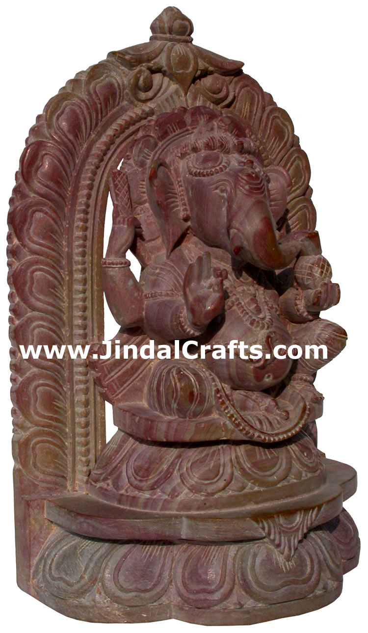 Lord Ganesha Hand Carved Pink Stone Sculpture Indian Carving Figures Home Decor