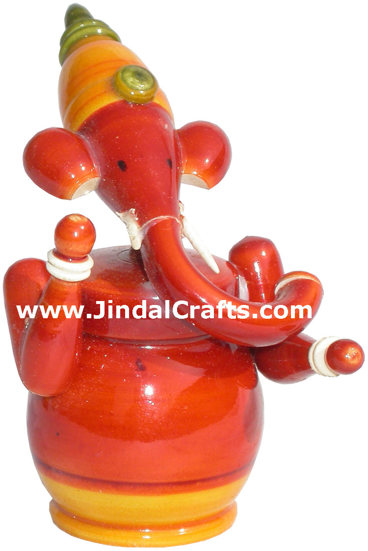Handmade Hand Painted Wooden Lord Ganesha Religious Idol Moorti Statue Figurine