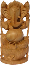 Wooden Hand Carved Ganesha Figurine Vinayak Hindu India Lord Ganpati Murti Craft