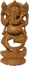 Hand Carved Wooden Ganesha Statuette Hinduism Art India Religious Figure Murti