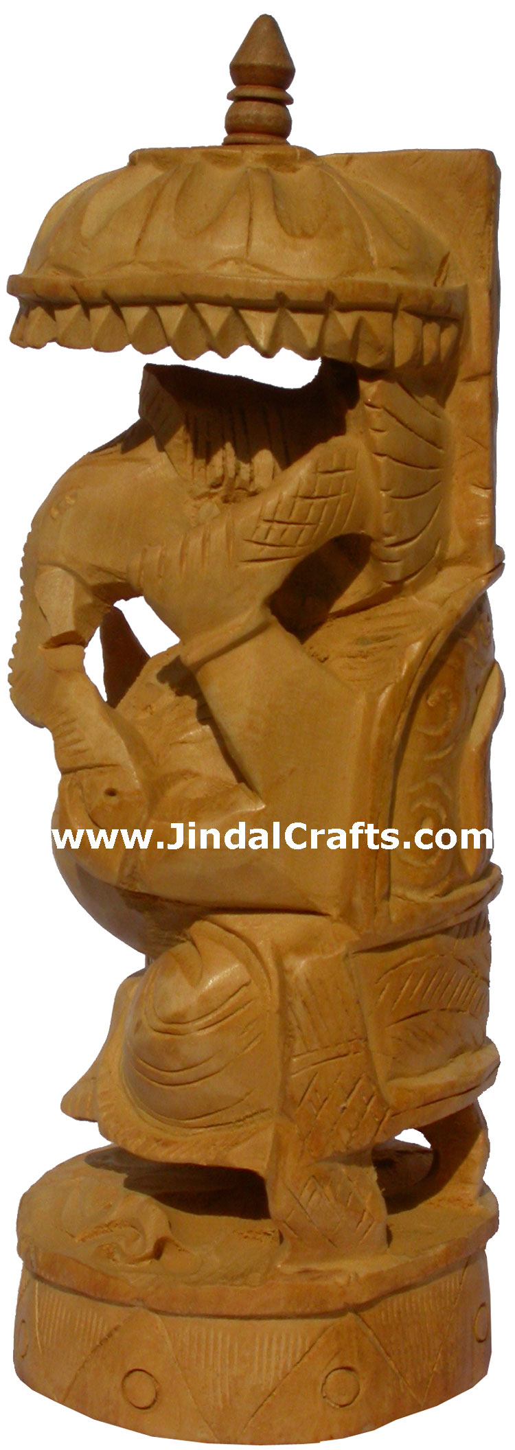 Wood Sculpture Hand Carved Umbrella Ganesh Statuette
