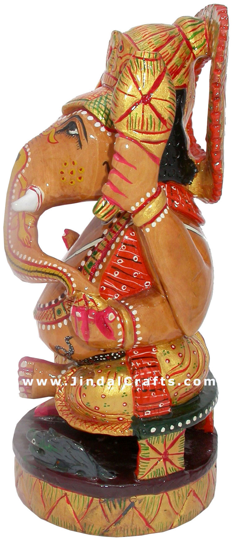Hand Crafted Hand Painted Lord Ganesha Wooden Statue Indian God Idol Art Figure