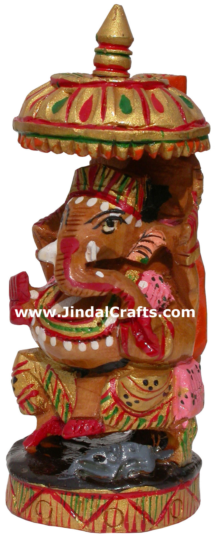 Handmade wooden carved painted Lord Ganesha India Arts