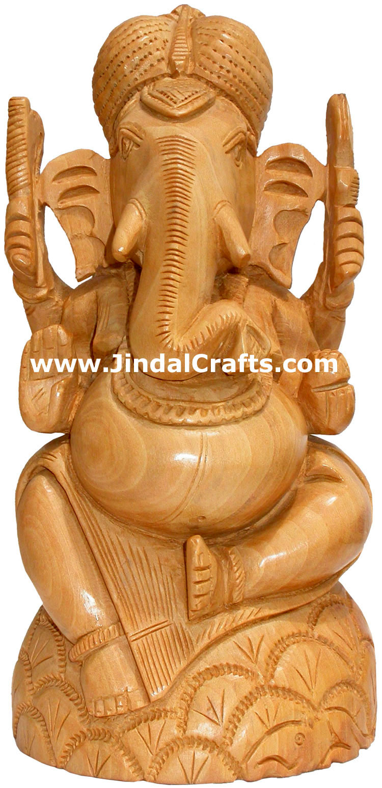 Handcarved Wooden Ganesha Indian Stucpture Art Statue Figurine Idol Murti Moorti