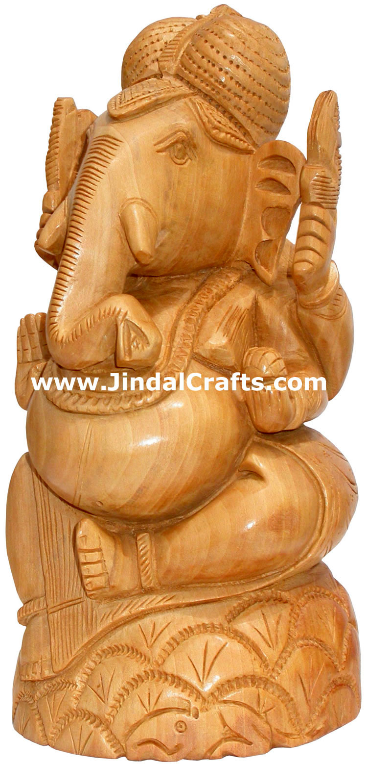 Handcarved Wooden Ganesha Indian Stucpture Art Statue Figurine Idol Murti Moorti