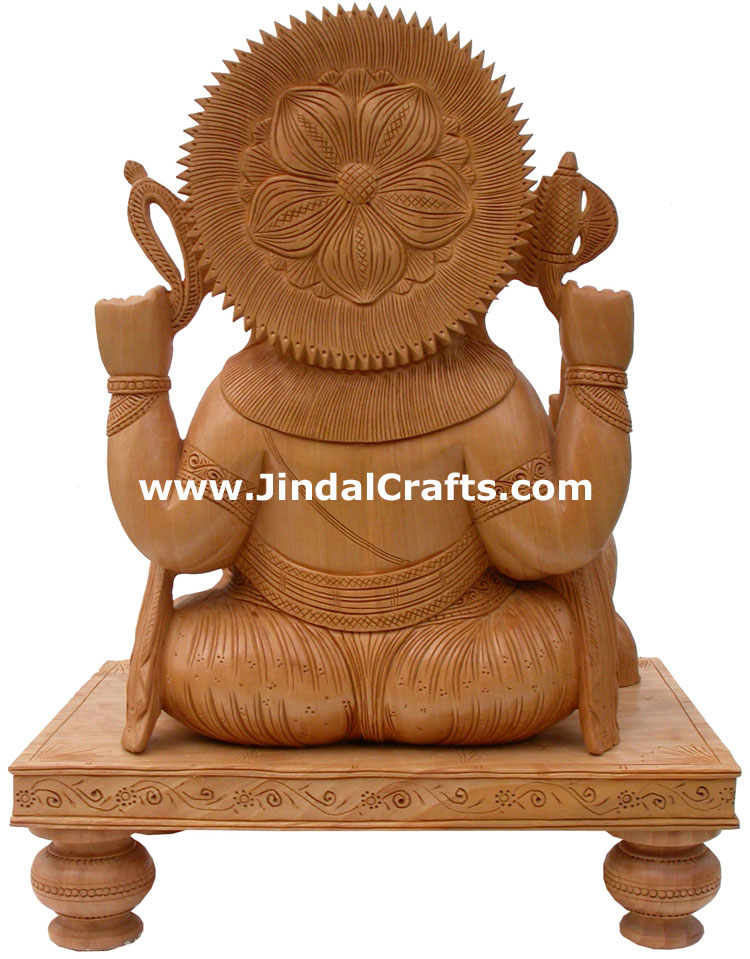 Handcarved Wooden Ganesha Indian Stucpture Art