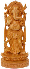 Wood Sculpture Handcarved Ganesha Statuette Indian Art