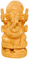 Handcrafted Wooden Ganesha Indian Religious Sculptures