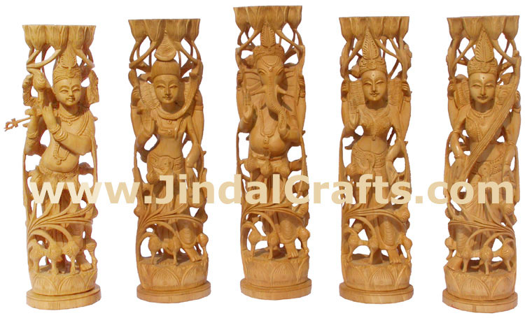Wooden Sculpture Goddess Lakshmi Handcarved Hindu India Carving Art Craft Novica