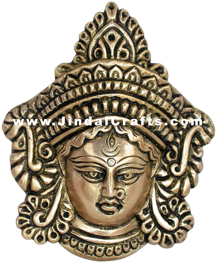 Durga Face Wall Hanging Indian Goddess Brass Sculpture