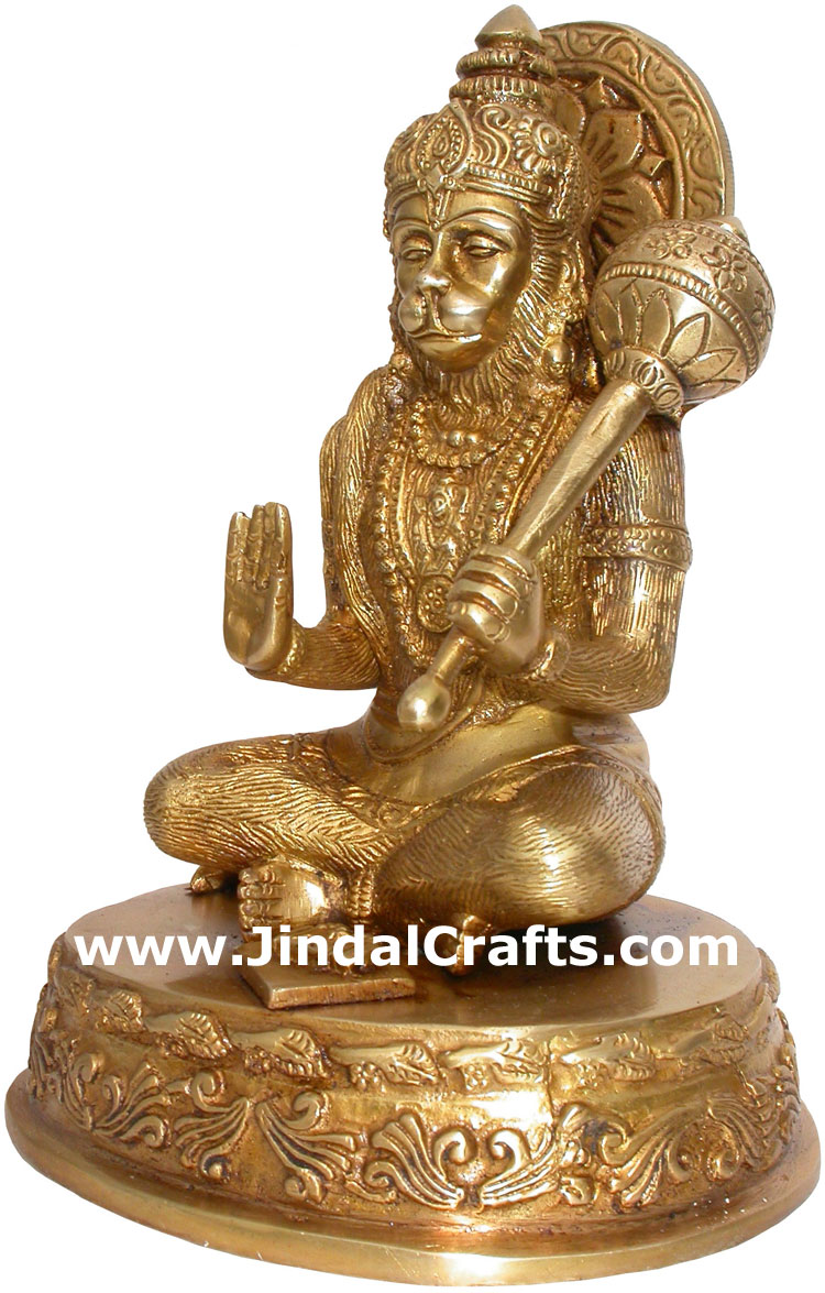 Hindu Deities Veer Hanuman India Brass Carving Artefact