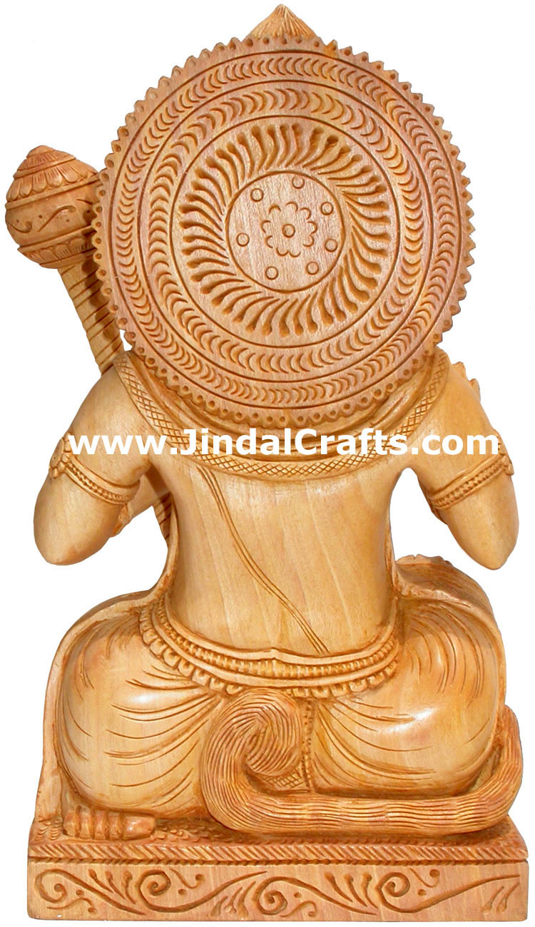 Hand Carved Wooden Hanuman Indian Hindu Religious Sculpture Artifact Idol Figure