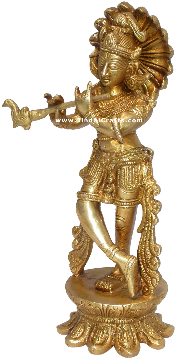 Lord Krishna - Brass Statue Indian Hindu God Artifact