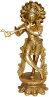 Lord Krishna - Brass Statue Indian Hindu God Artifact