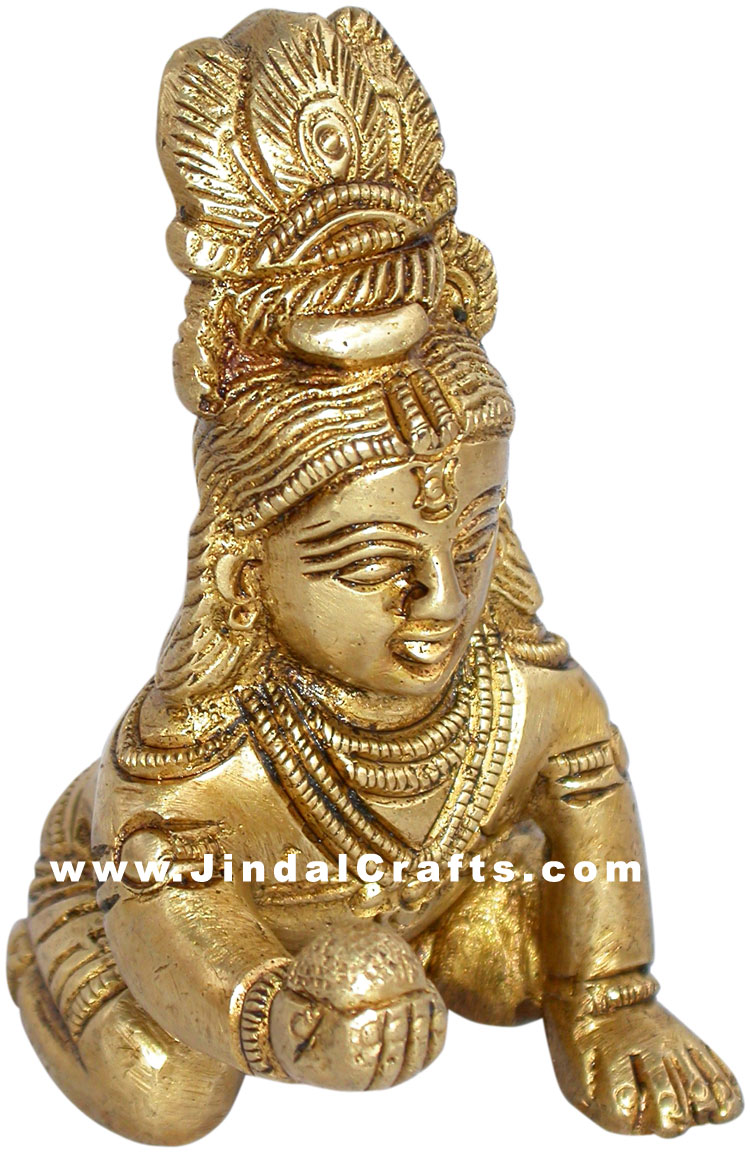 Lord Krishna Indian God Religious Sculpture Brass Made