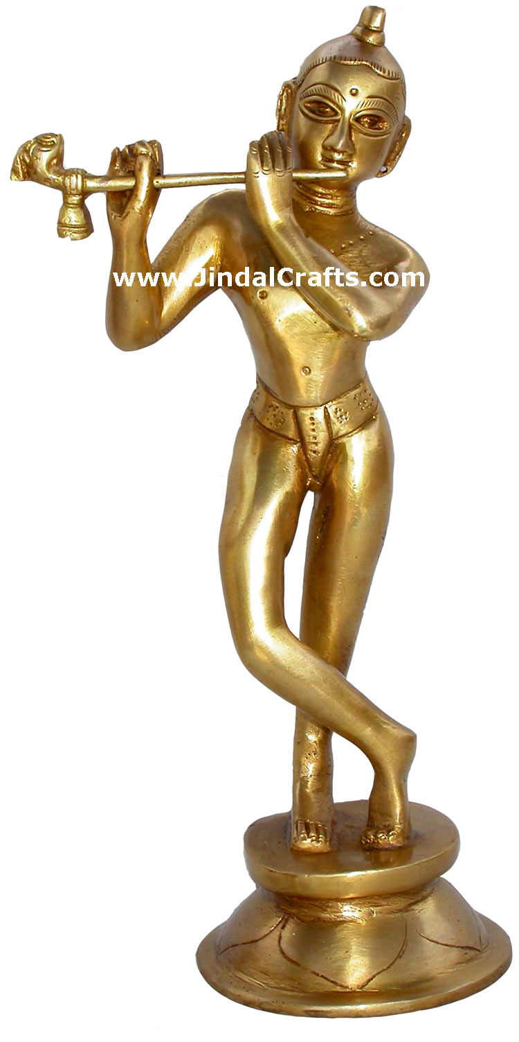 Lord Krishna Flute Hindu God Brass Sculpture India Arts