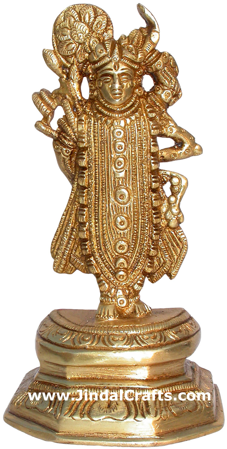 Dwarkadhish Krishna Brass Figurine Indian God Religious