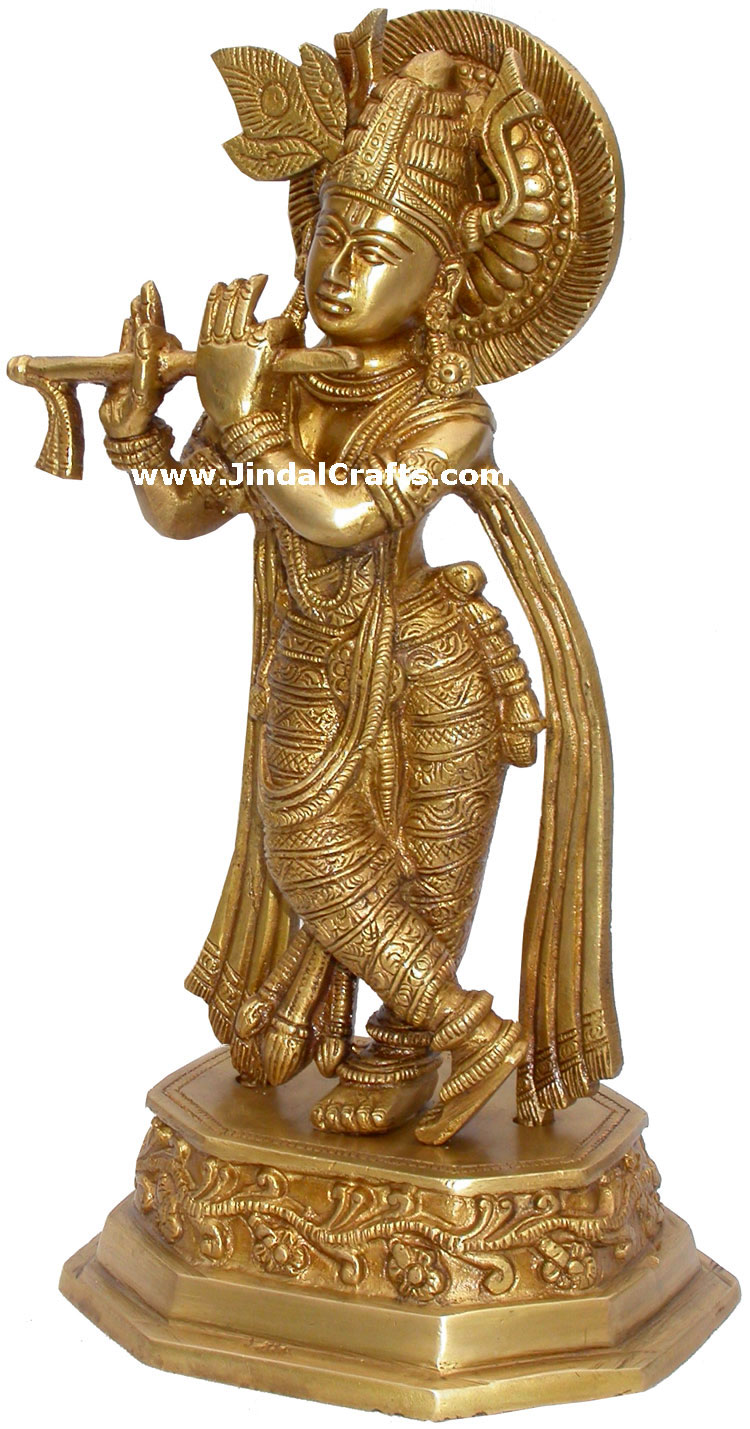 Lord Krishna Hindu God Brass Sculpture Figurine Art Indian Handicraft Home Decor