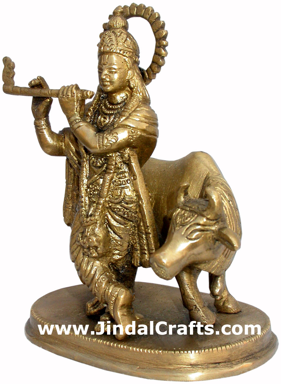 Krishna - Hand Carved Indian Art Craft Handicraft Home Decor Brass Figurine