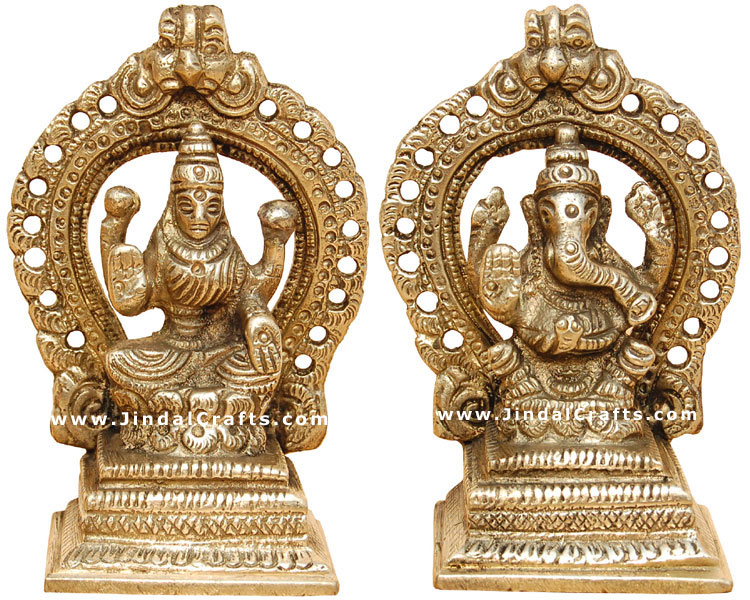 Pair of Lakshmi Ganesha Indian God Goddess Statue Hindu