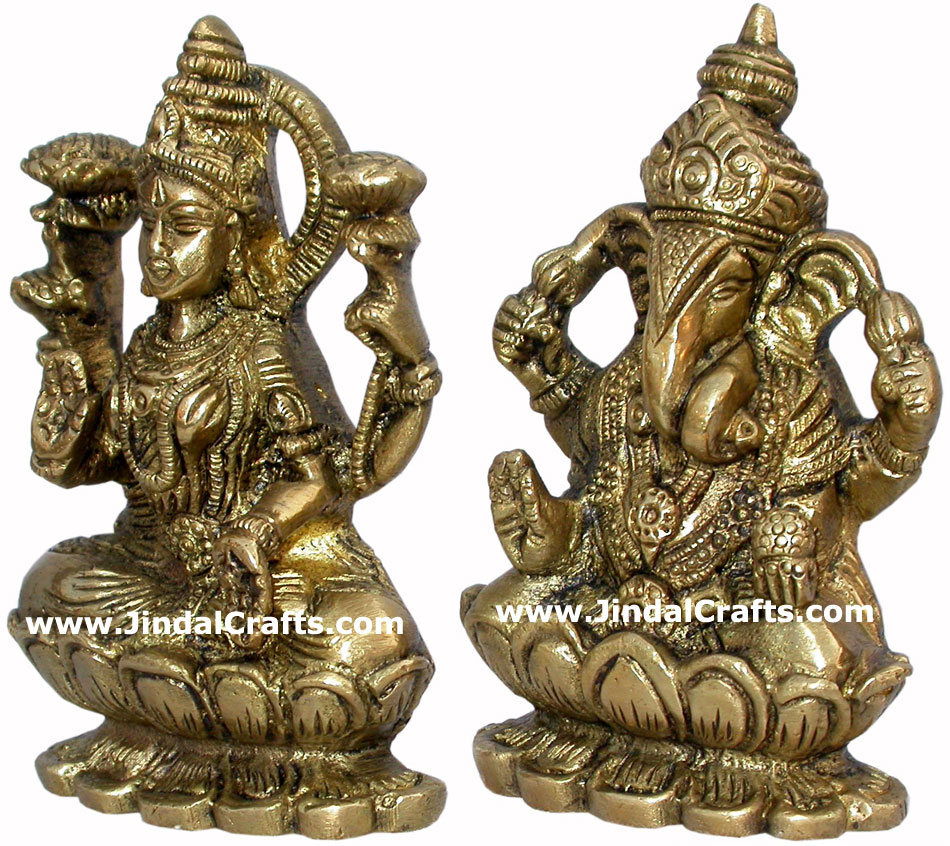 Laxmi Ganesh - Hand Carved Indian Art Craft Handicraft Home Decor Brass Figurine