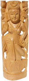 Hindu Deities Goddess Luxmi India Wood Carving Artefact