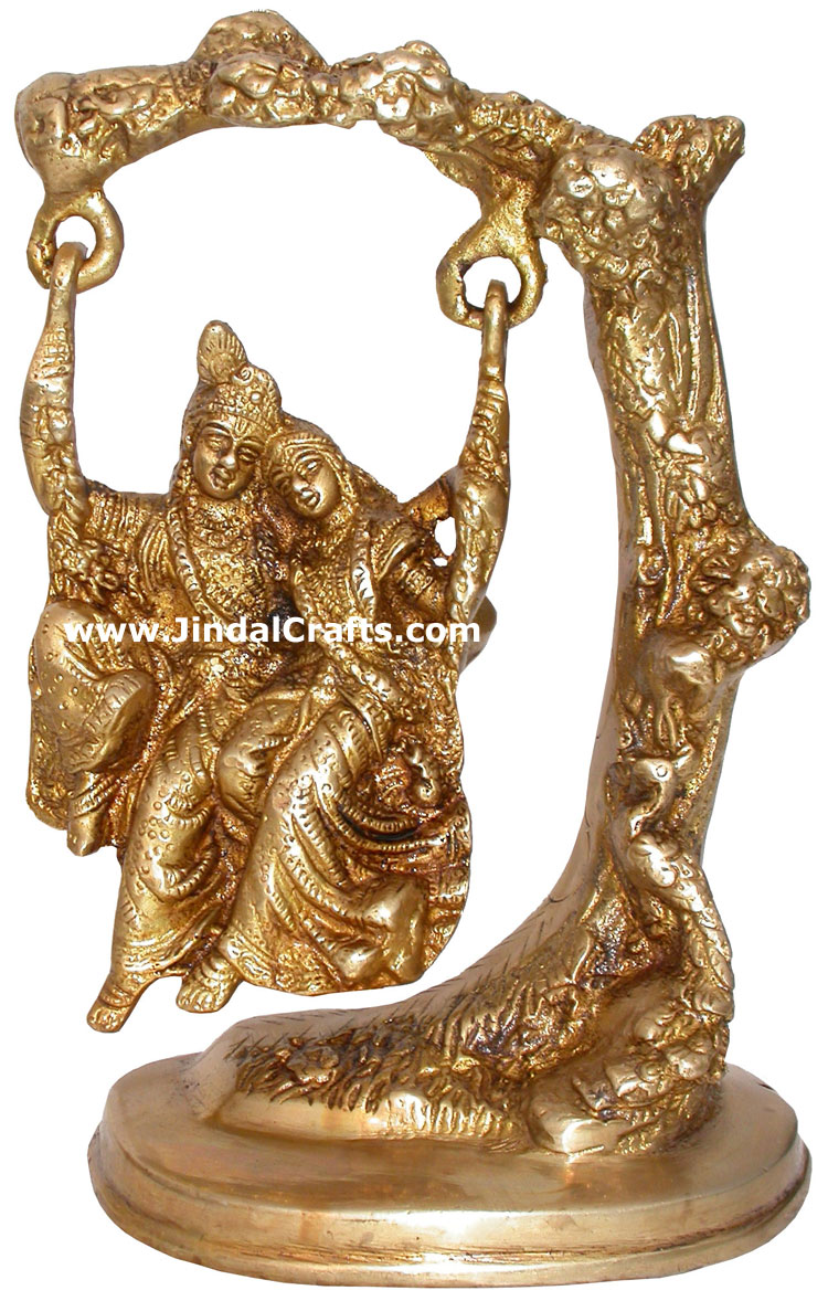 Hindu Deities Lord Radha Krishna on Tree Swing Traditional Statue Sculpture Arts