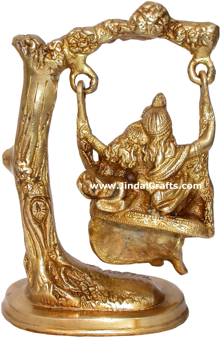 Hindu Deities Lord Radha Krishna on Tree Swing Traditional Statue Sculpture Arts