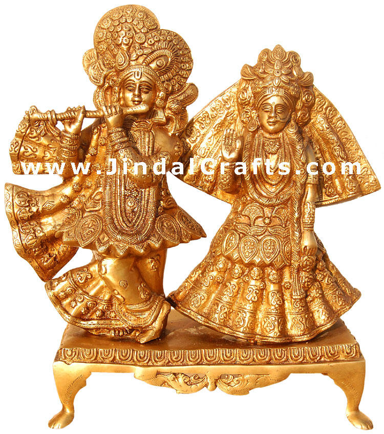 Radha Krishna Handmade Indian God Brass Sculpture Art