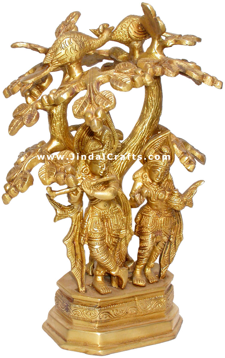 Radha Krishna Brass Carvings Indian Gods Statues Art