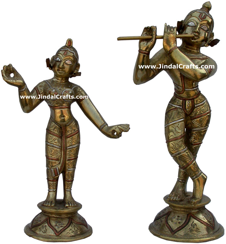 Radha Krishna Hand Carved Indian Art Craft Handicraft Home Decor Brass Silver