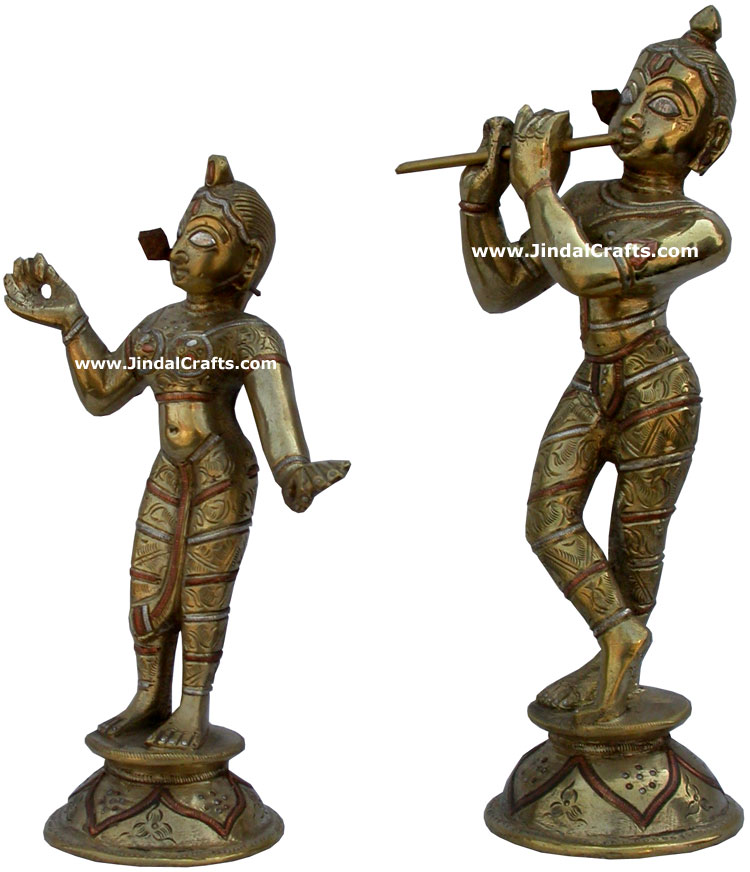 Radha Krishna Hand Carved Indian Art Craft Handicraft Home Decor Brass Silver