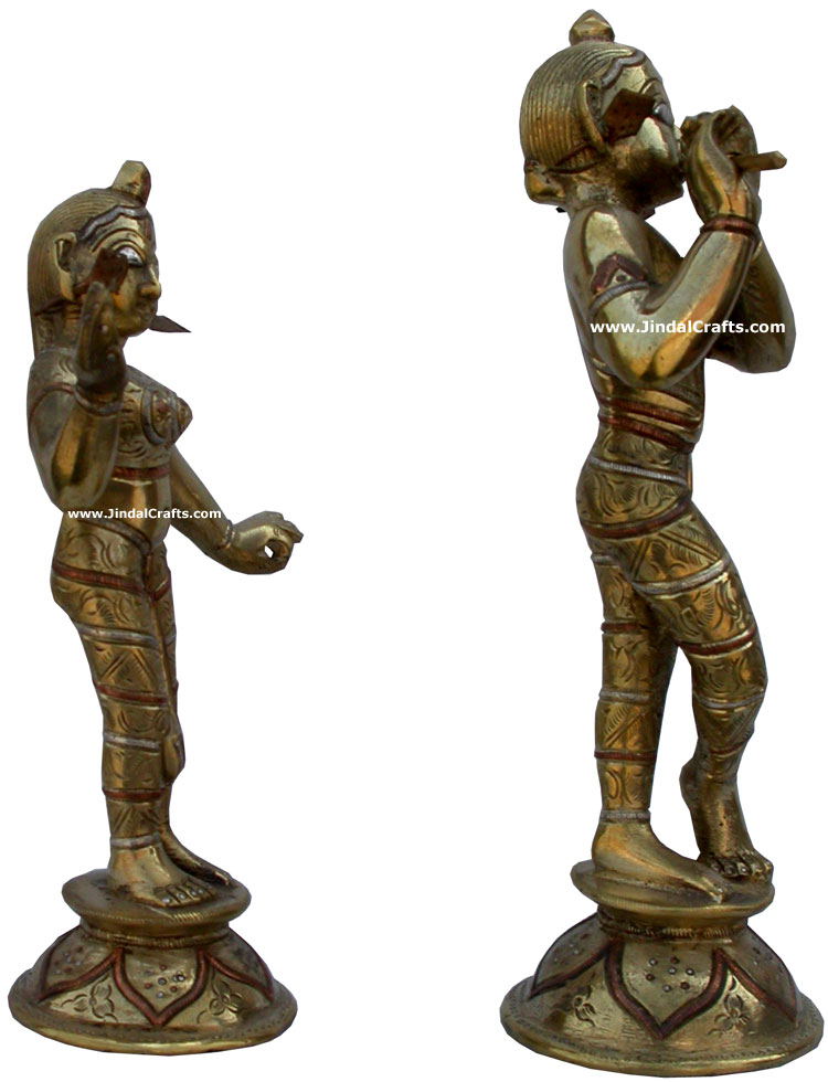 Radha Krishna Hand Carved Indian Art Craft Handicraft Home Decor Brass Silver