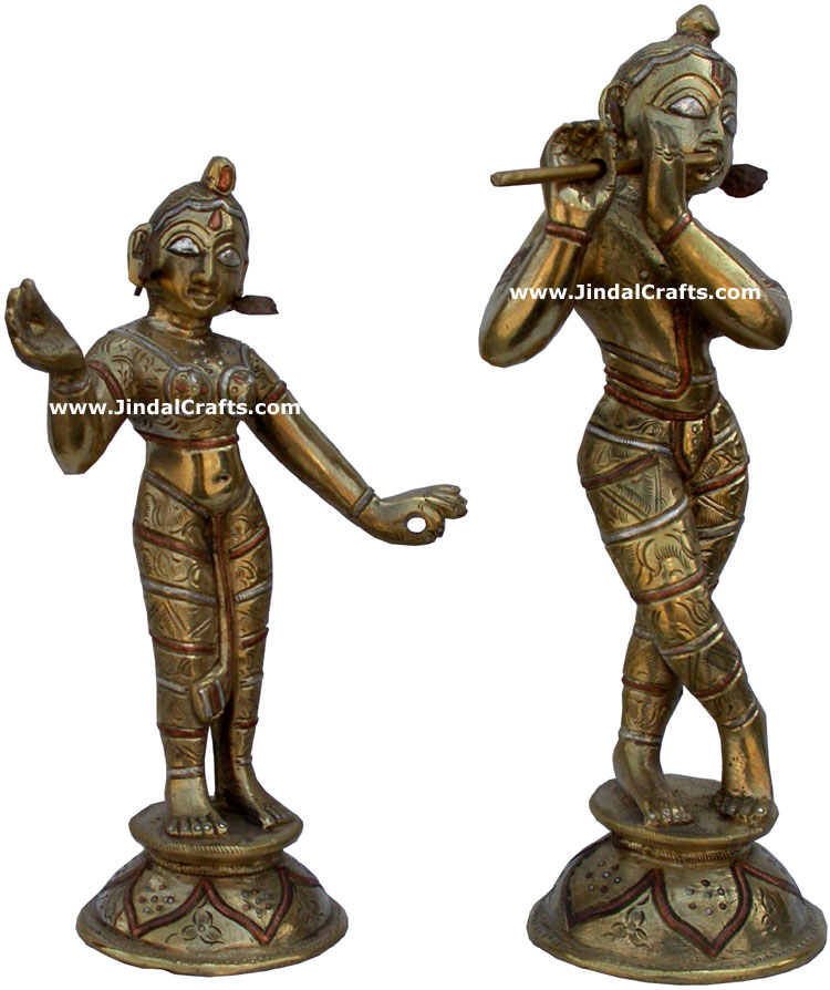 Radha Krishna Hand Carved Indian Art Craft Handicraft Home Decor Brass Silver