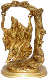Radha Krishna Swing Sculpture Hindu Religious Handicraft Indian Brass Artifacts