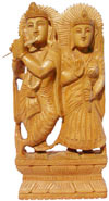 Handcarved Wood Sculpture Radha Krishna Hindu Art India