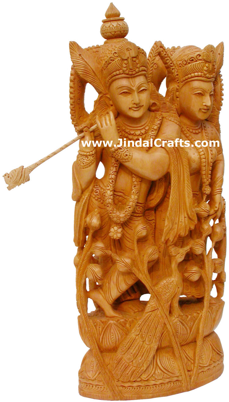 Radha Krishna Indian Deities Wood Carving Hand Carved