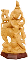 Handcrafted Wooden Radha Krishna Hindu Sculpture Art